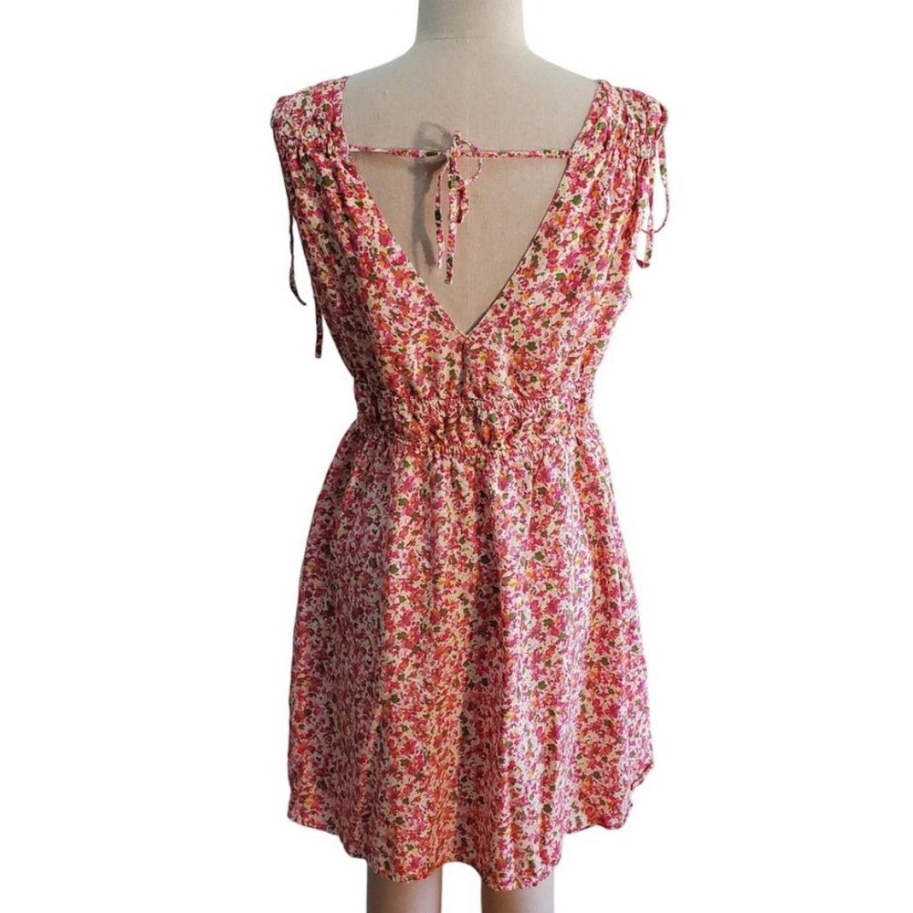 Time & Tru Pink Multicolor Floral Elastic Waist Mini Dress Sleeveless Medium - Picture 3 of 11